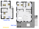 Spinnaker's floor plan showing two levels, three bedrooms, plus loft bedroom and two bathrooms.