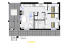 Lincoln's floor plan showing two bedrooms and two bathrooms.