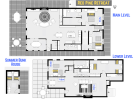 Floor plan showing a 2 level lake home with 4 bedrooms, 4 bathrooms, 2 living areas, and a summer bunkhouse.