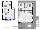 Sandpiper's floor plan showing two levels, three bedrooms, plus loft bedroom and two bathrooms.