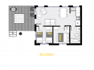 Sea Spray's floor plan showing two bedrooms and one bathroom.