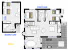 Wren't floor plan showing two levels, two bedrooms, plus loft bedroom and two bathrooms.
