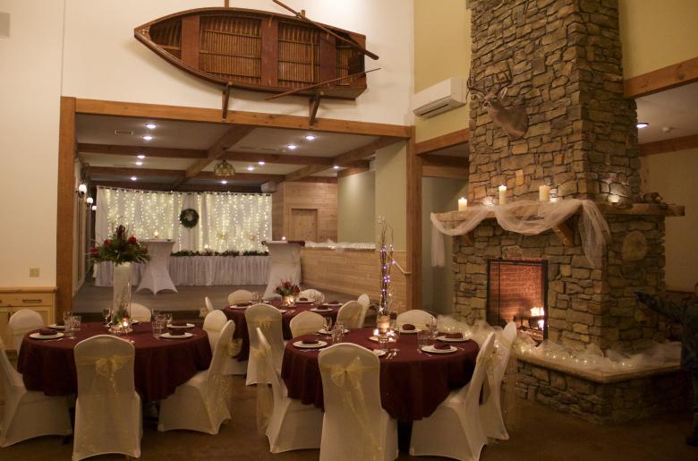 Wedding reception setup in the lodge