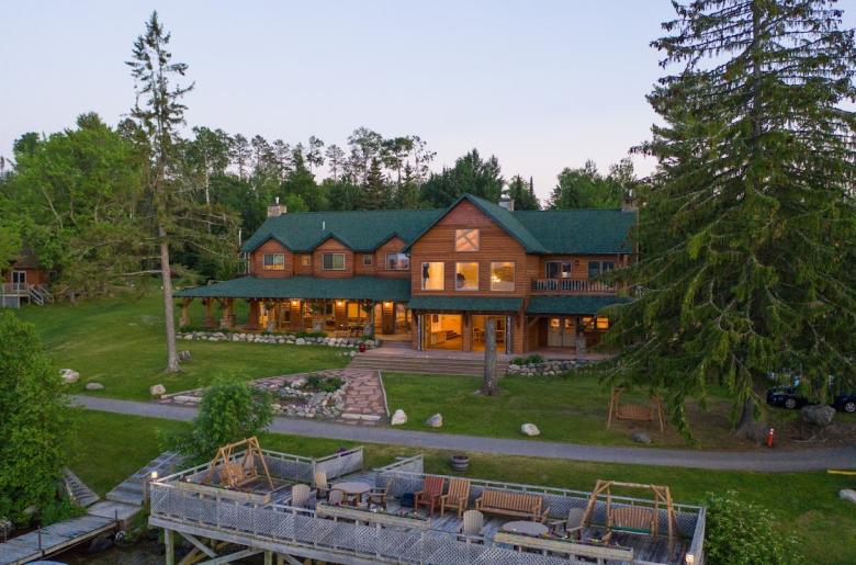 View of the main lodge from the lake.